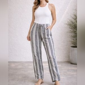 Striped grey linen pants